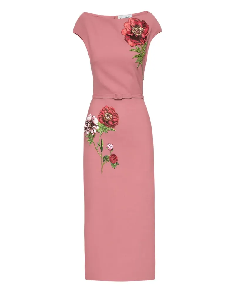 Oscar de la Renta Besticktes Midikleid mit Gürtel - Rosa Rosa
