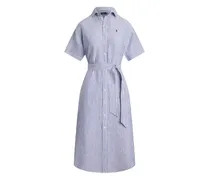 Kurzärmeliges Leinenkleid - Blau