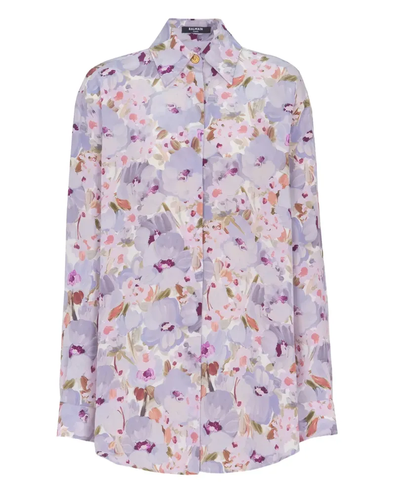 Balmain Hemd mit Blumen-Print - Violett Violett