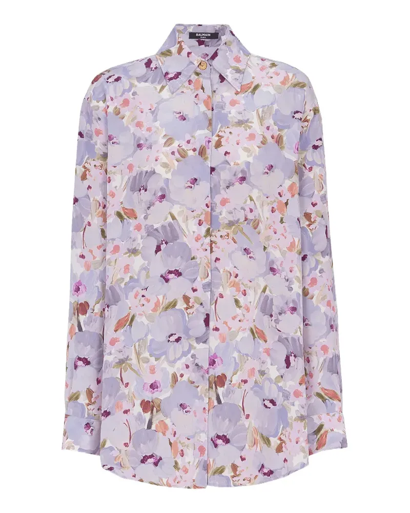 Balmain Hemd mit Blumen-Print - Violett Violett