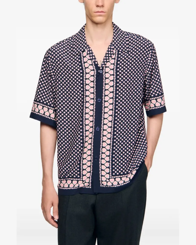 Sandro T-Shirt mit Herz-Print - Blau Blau