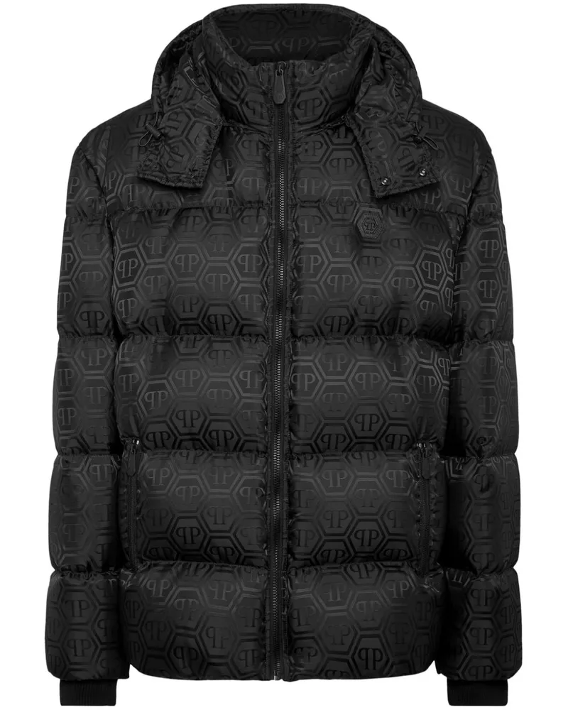 Philipp Plein Gefütterte Jacke aus Monogramm-Jacquard - Schwarz Schwarz