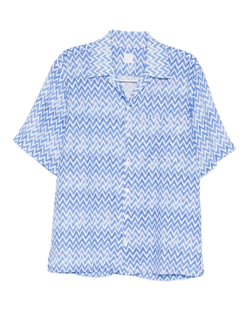 120% Lino chevron-print short-sleeved shirt - Blau Blau