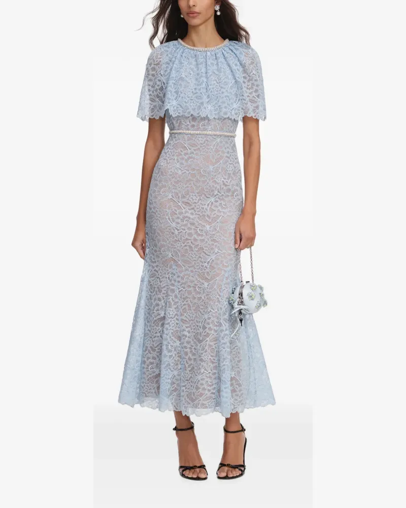 Self-Portrait Verziertes Midikleid mit Spitze - Blau Blau