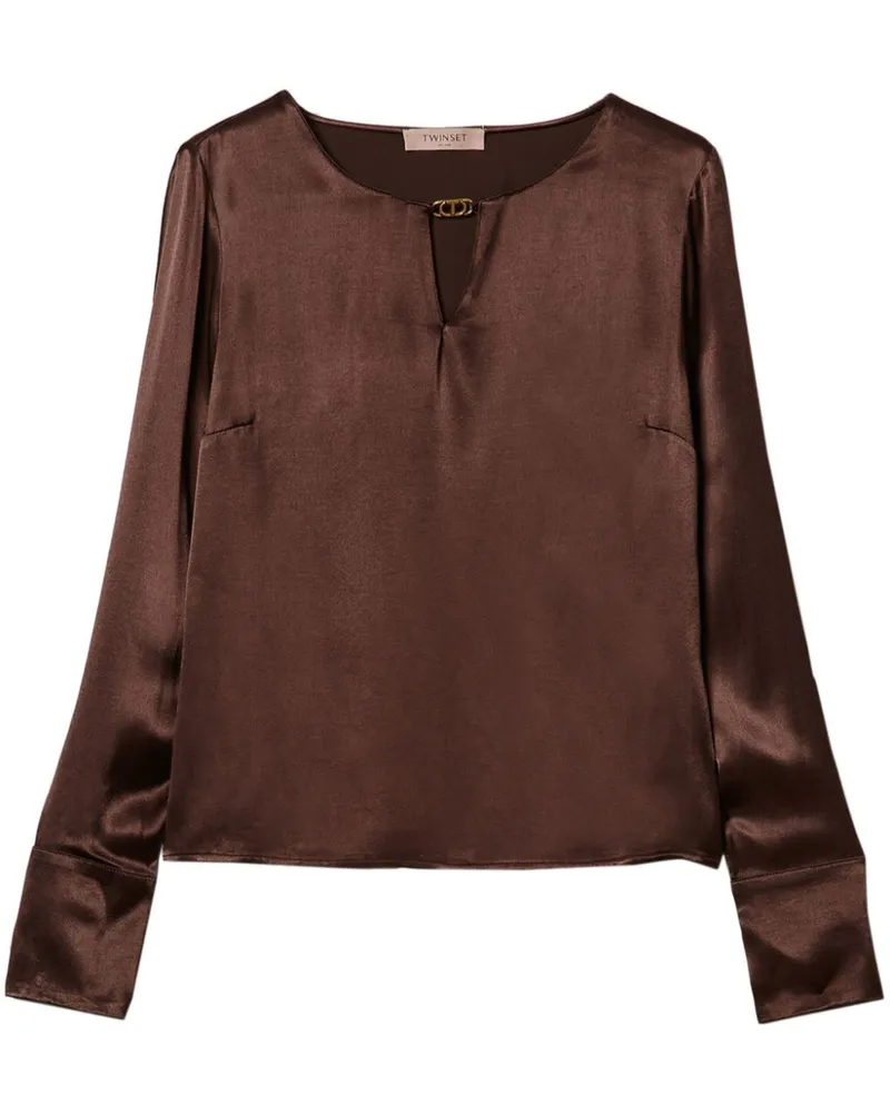 Twin-Set Satinbluse mit Logo-Applikation - Braun Braun