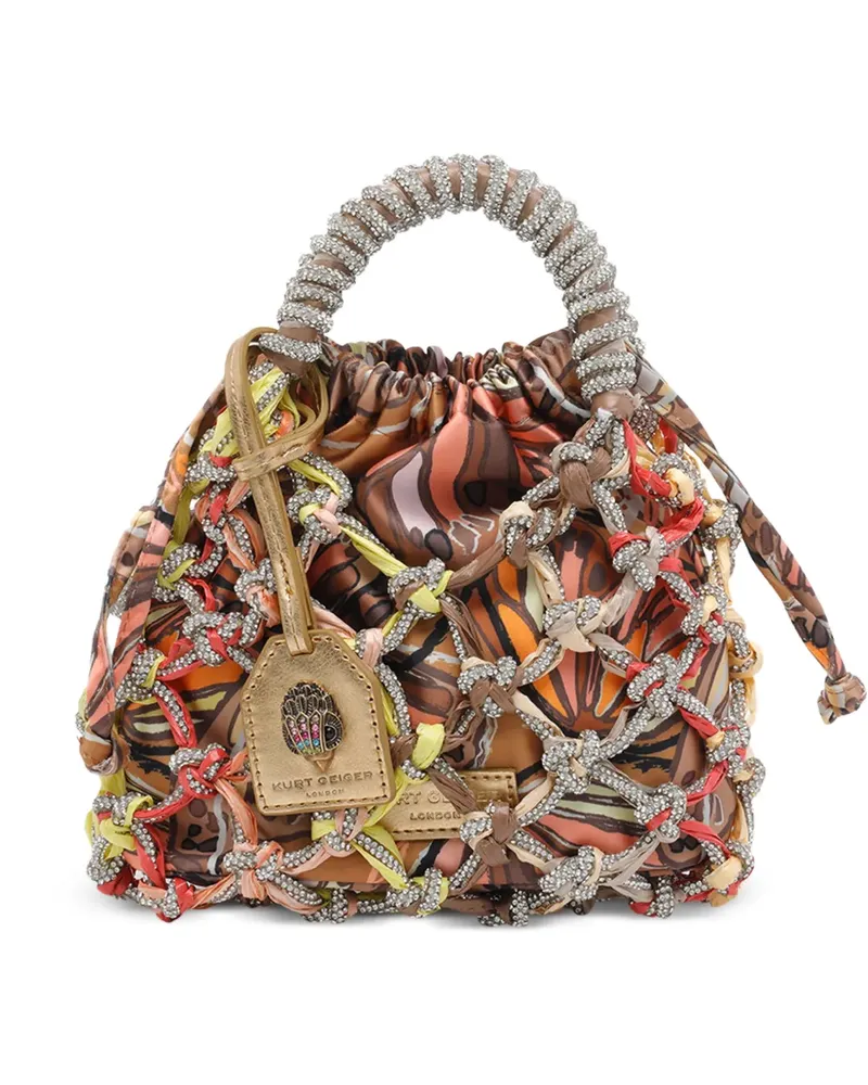 Kurt Geiger crystal-embellished net-effect bucket bag - Braun Braun