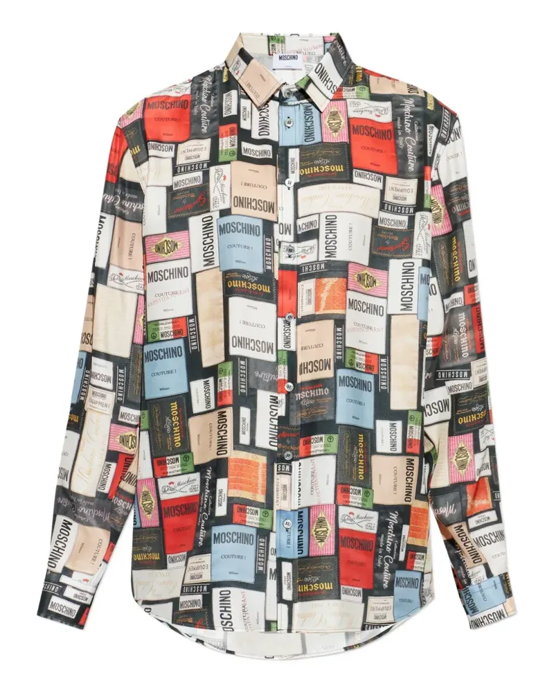 Moschino label-print silk shirt - Schwarz Schwarz