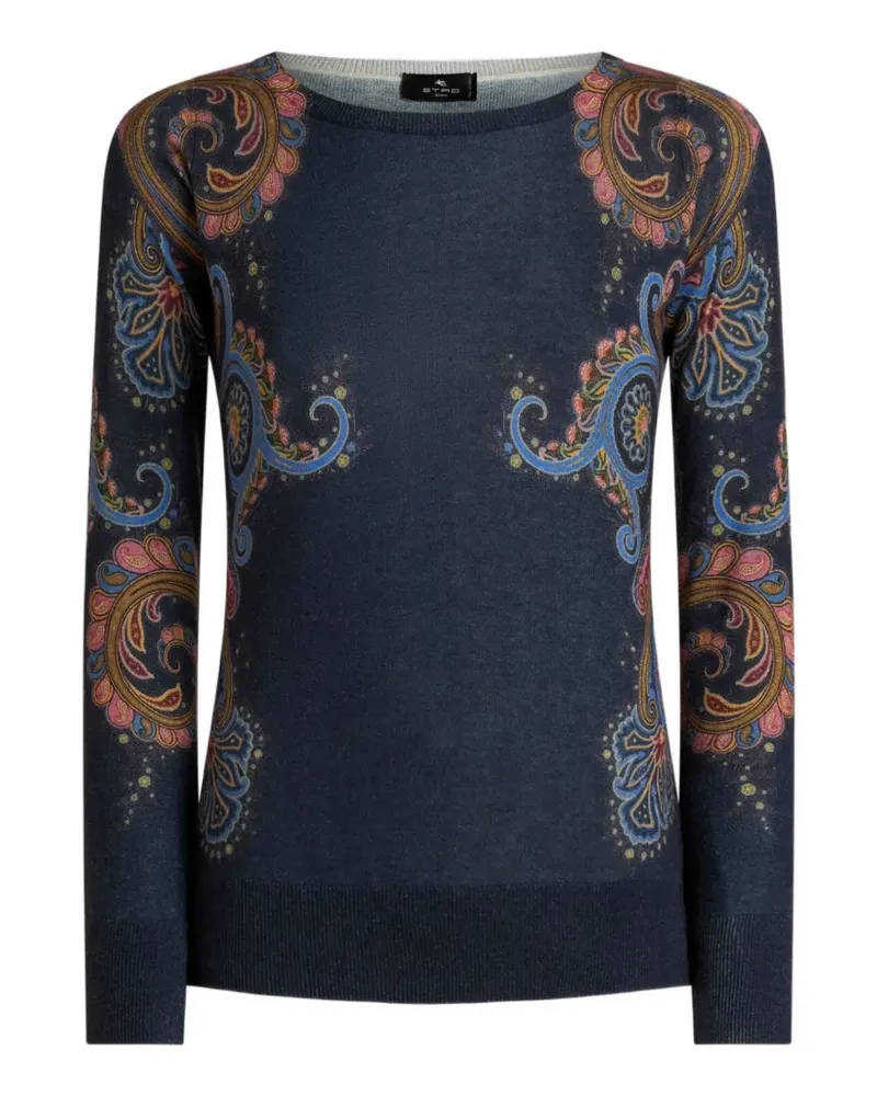Etro silk and cashmere sweater with placed paisley print - Blau Blau