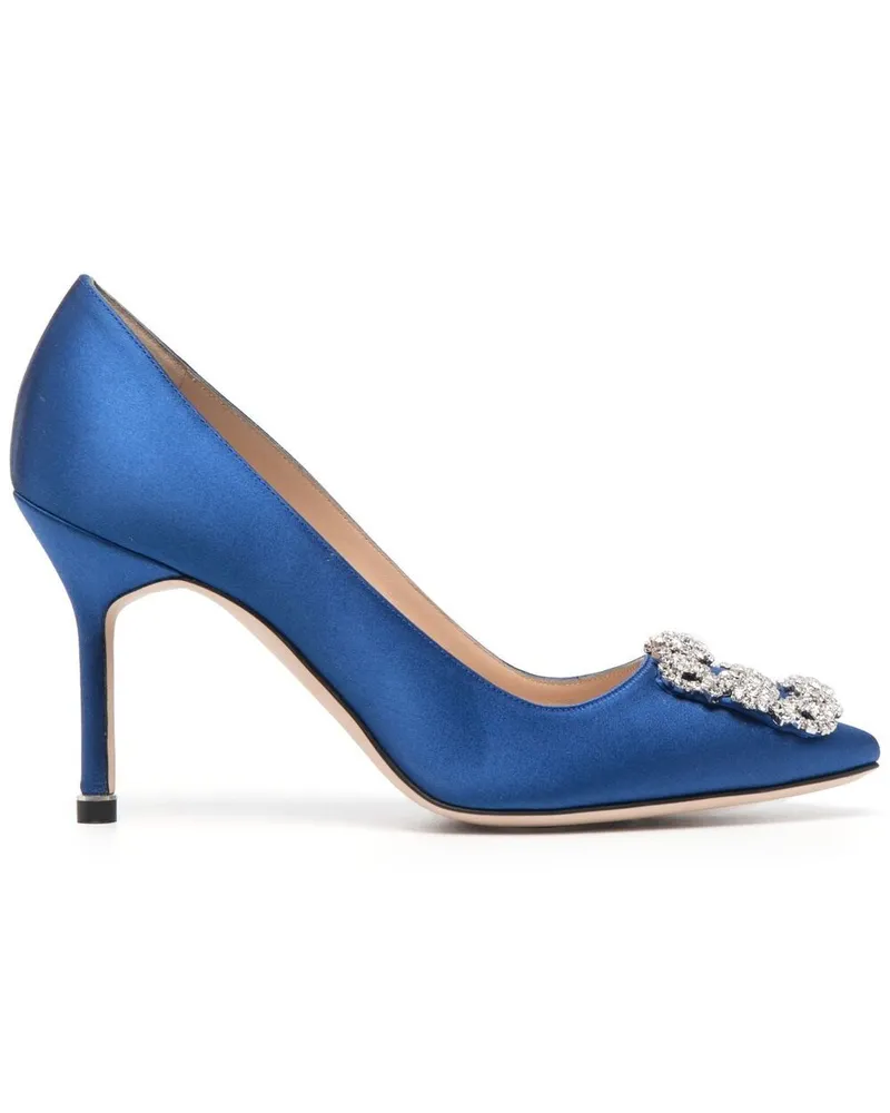 Manolo Blahnik Verzierte Hangisi Satin-Pumps 90mm - Blau Blau