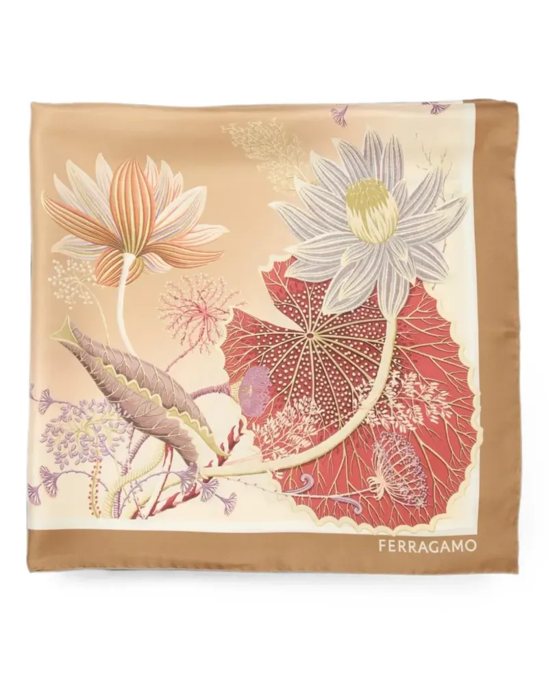 Ferragamo Seidenschal mit Blumenprint - Nude Nude