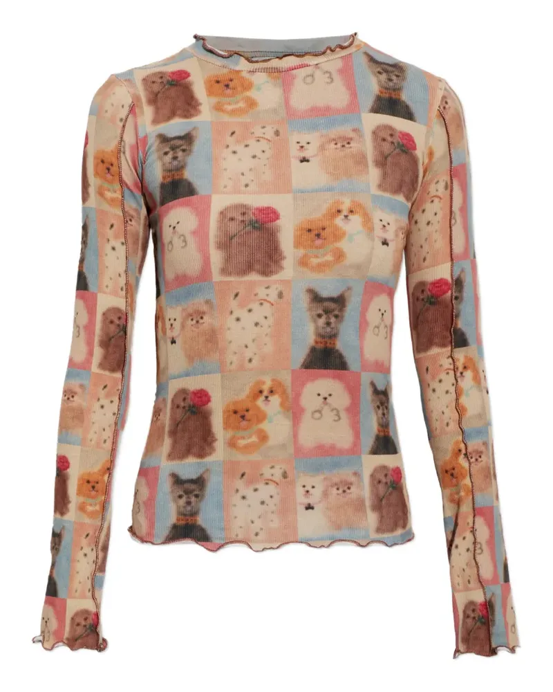 Carne Bollente ribbed dog-print top - Nude Nude