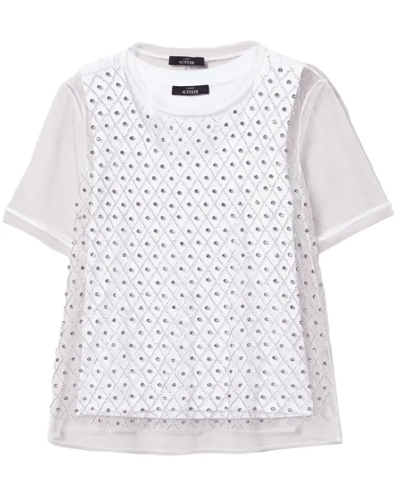 Twin-Set Besticktes T-Shirt aus Tüll - Weiß Weiß