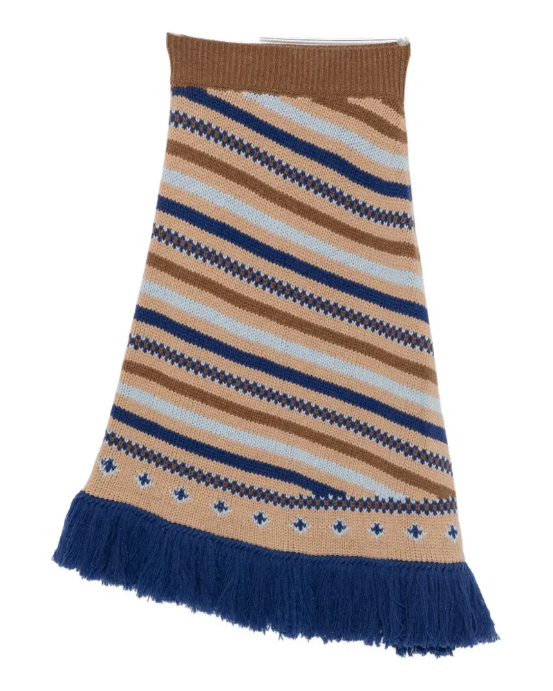 Alanui striped fringed-hem midi skirt - Nude Nude