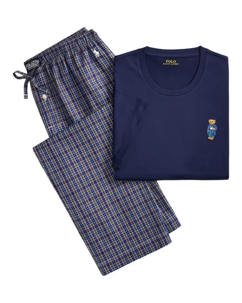 Ralph Lauren Karierter Pyjama mit Polo Bear - Blau Blau