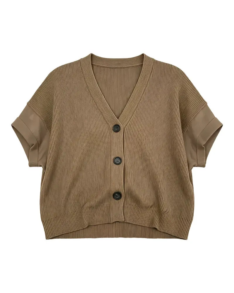 Brunello Cucinelli Gerippter Cardigan mit kurzen Ärmeln - Braun Braun