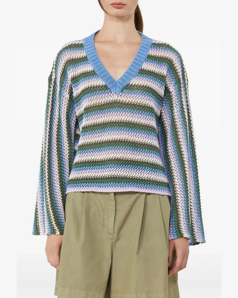 Max Mara Gestreifter Epica Pullover mit V-Ausschnitt - Blau Blau