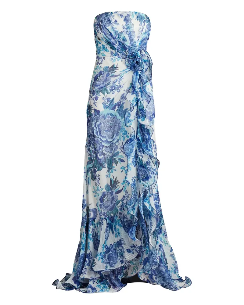 Tadashi Shoji Trägerloses Abendkleid mit Blumen-Print - Weiß Weiß