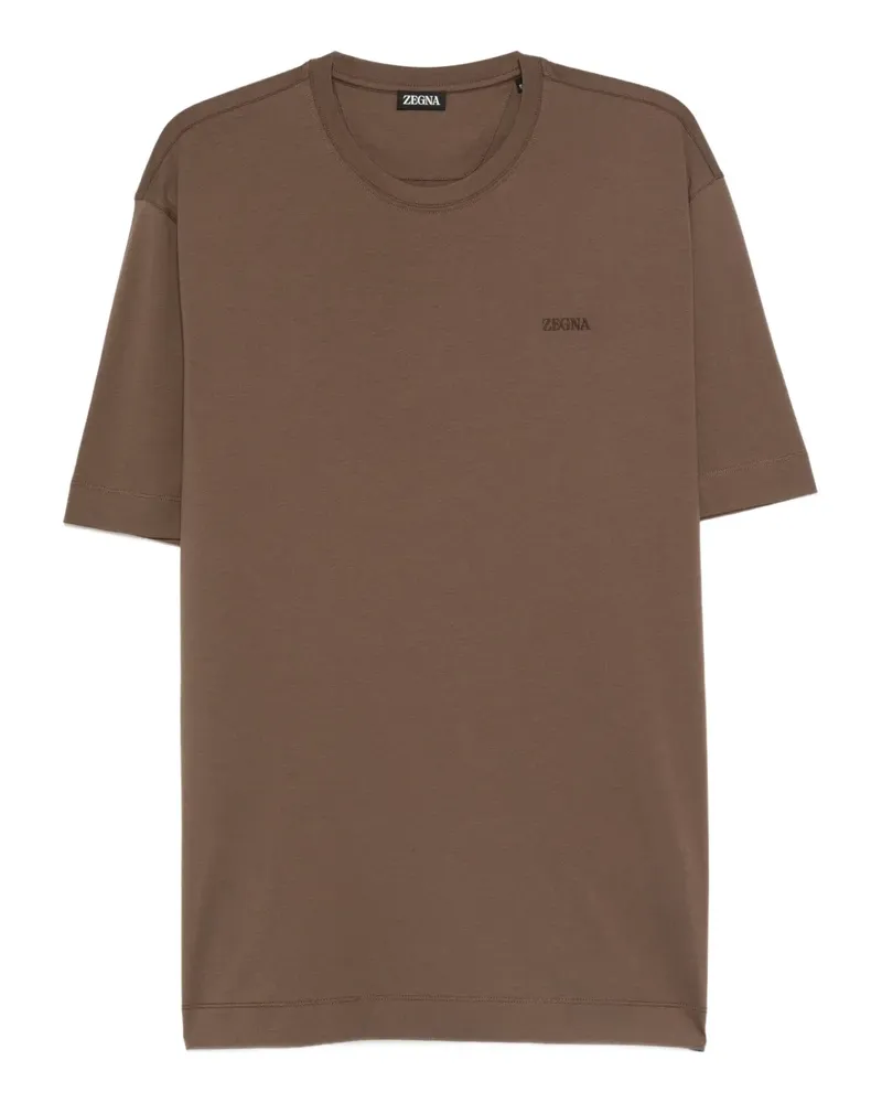 Ermenegildo Zegna T-Shirt mit Logo-Stickerei - Braun Braun