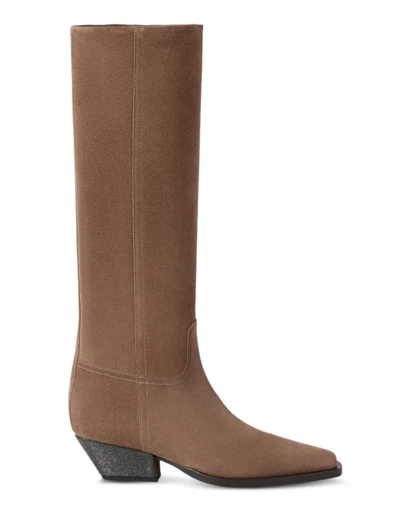 Brunello Cucinelli Wildleder-Stiefel mit ikonischem Absatz - Braun Braun