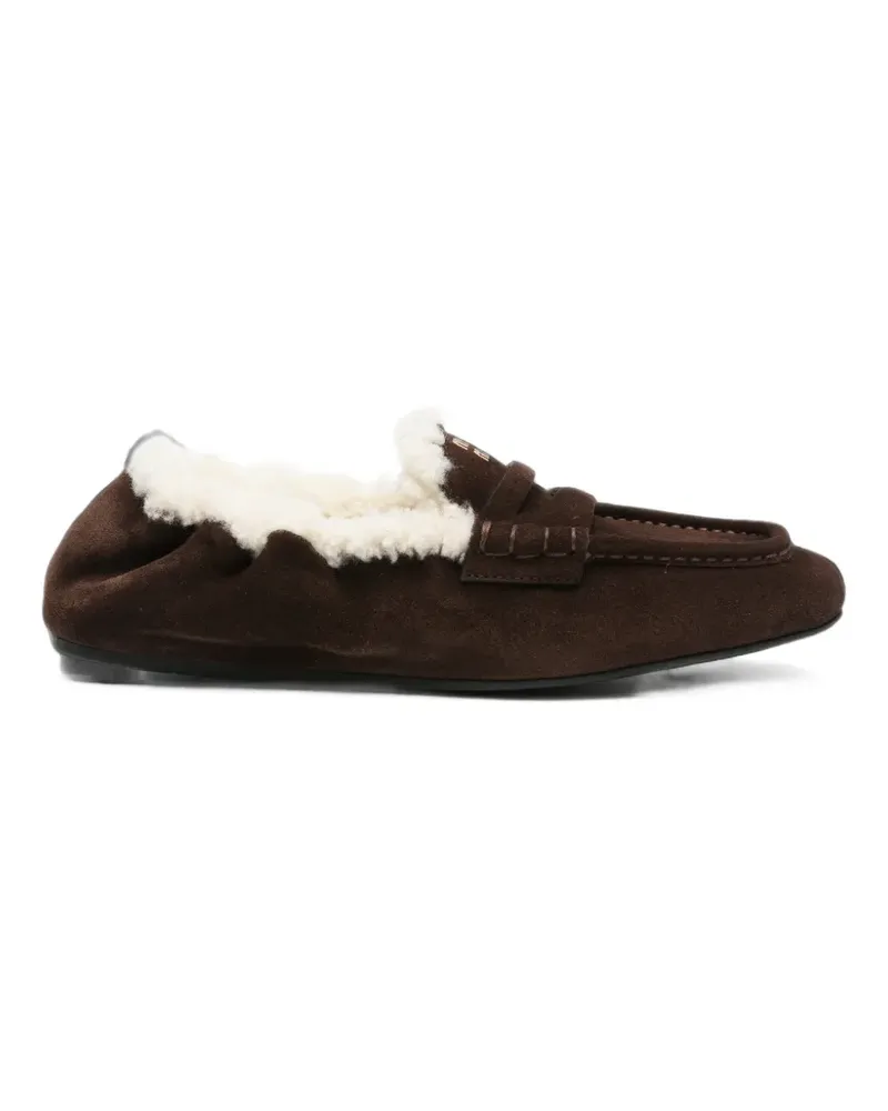 Miu Miu shearling-trim suede loafers - Braun Braun