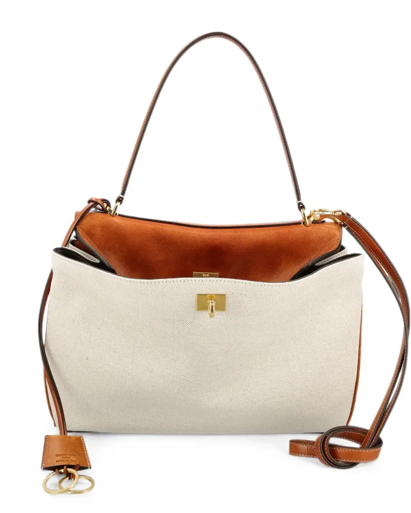 Balenciaga medium Rodeo turnlock-fastening canvas handbag - Nude Nude