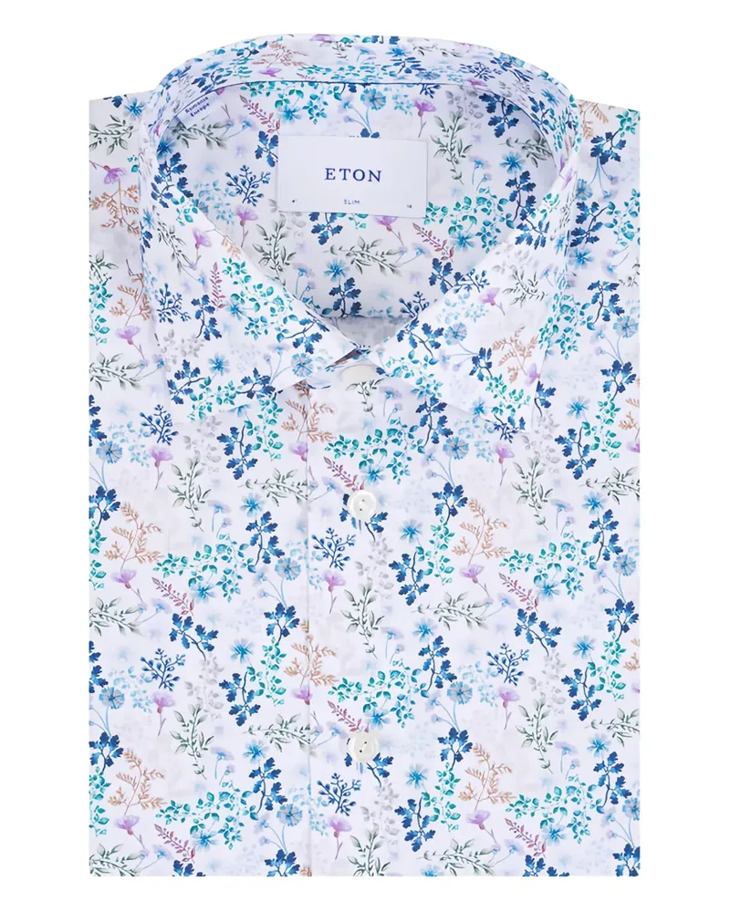 Eton Twill-Hemd mit Blumen - Weiß Weiß