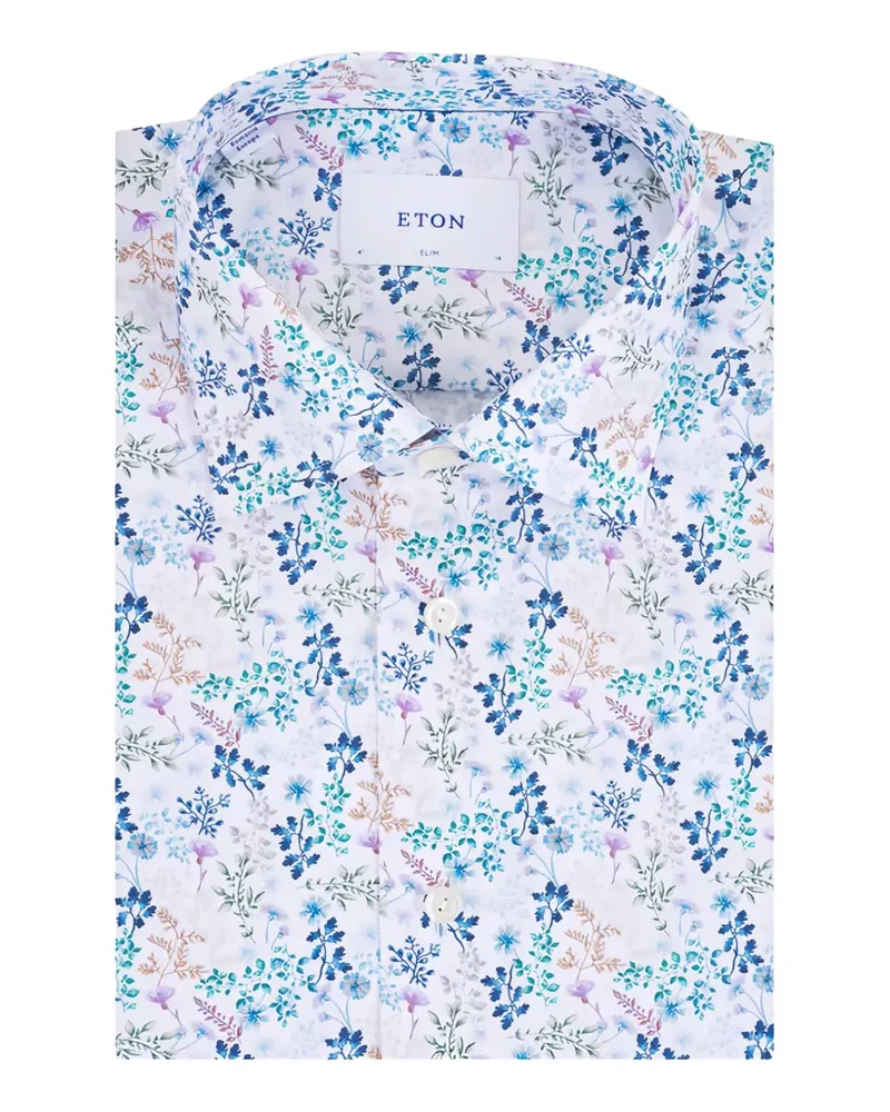 Eton Twill-Hemd mit Blumen - Weiß Weiß