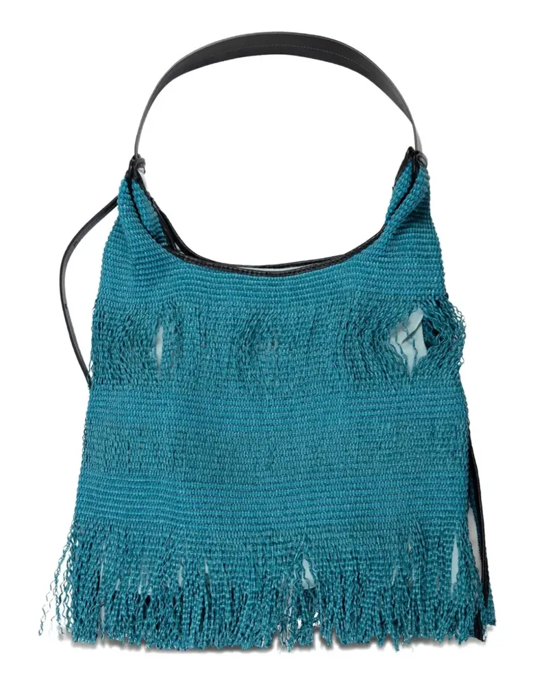 Anita Bilardi Mittelgroße Picasso Schultertasche mit Fransen - Blau Blau