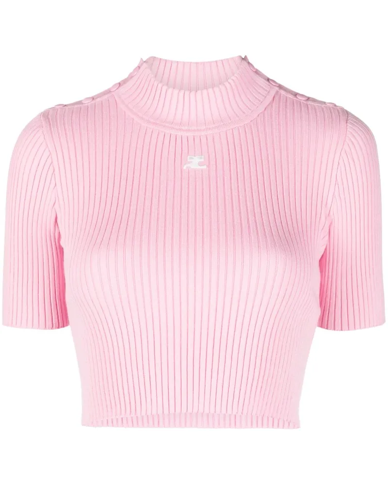 Courrèges Geripptes Stricktop mit Logo Rosa