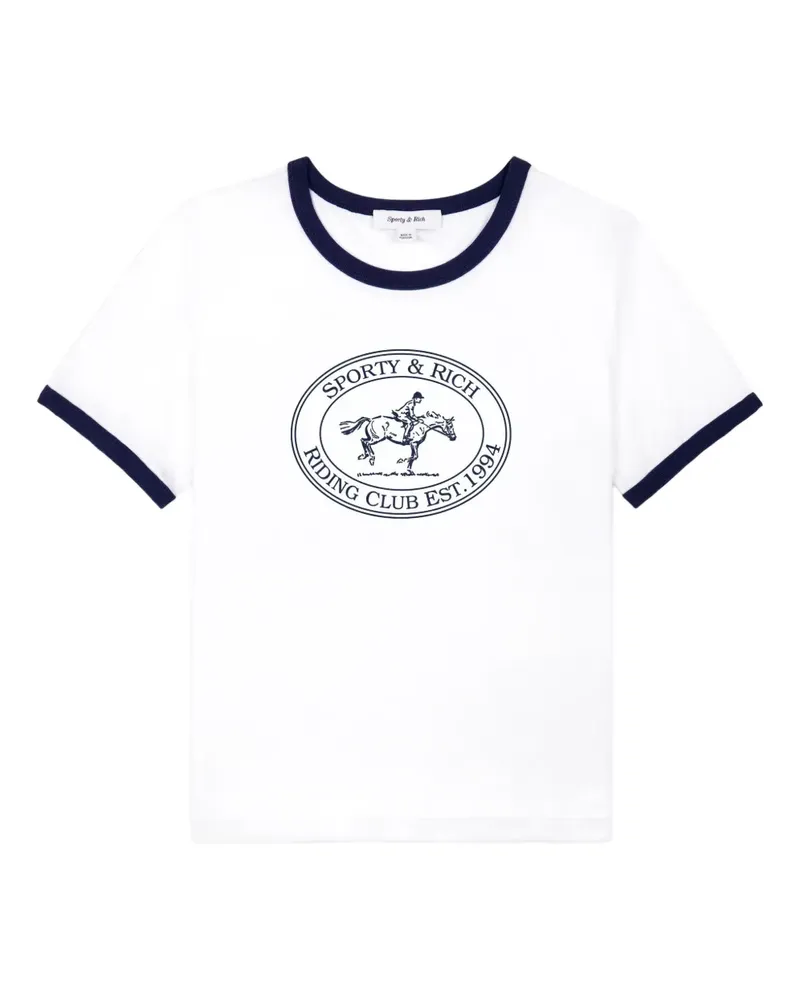 SPORTY & RICH Riding Club Ringer T-Shirt - Weiß Weiß