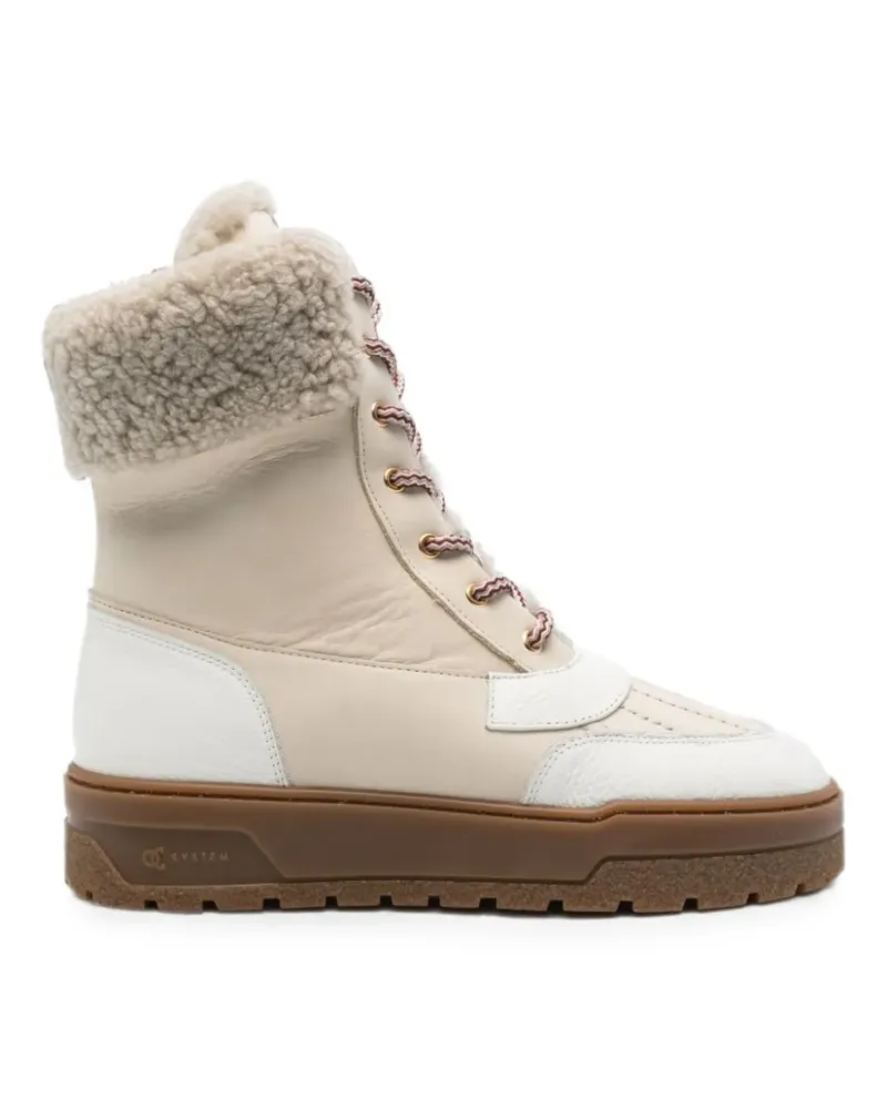Pollini shearling-trim lace-up boots - Nude Nude
