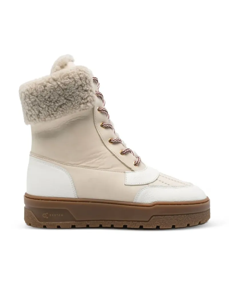 Pollini shearling-trim lace-up boots - Nude Nude