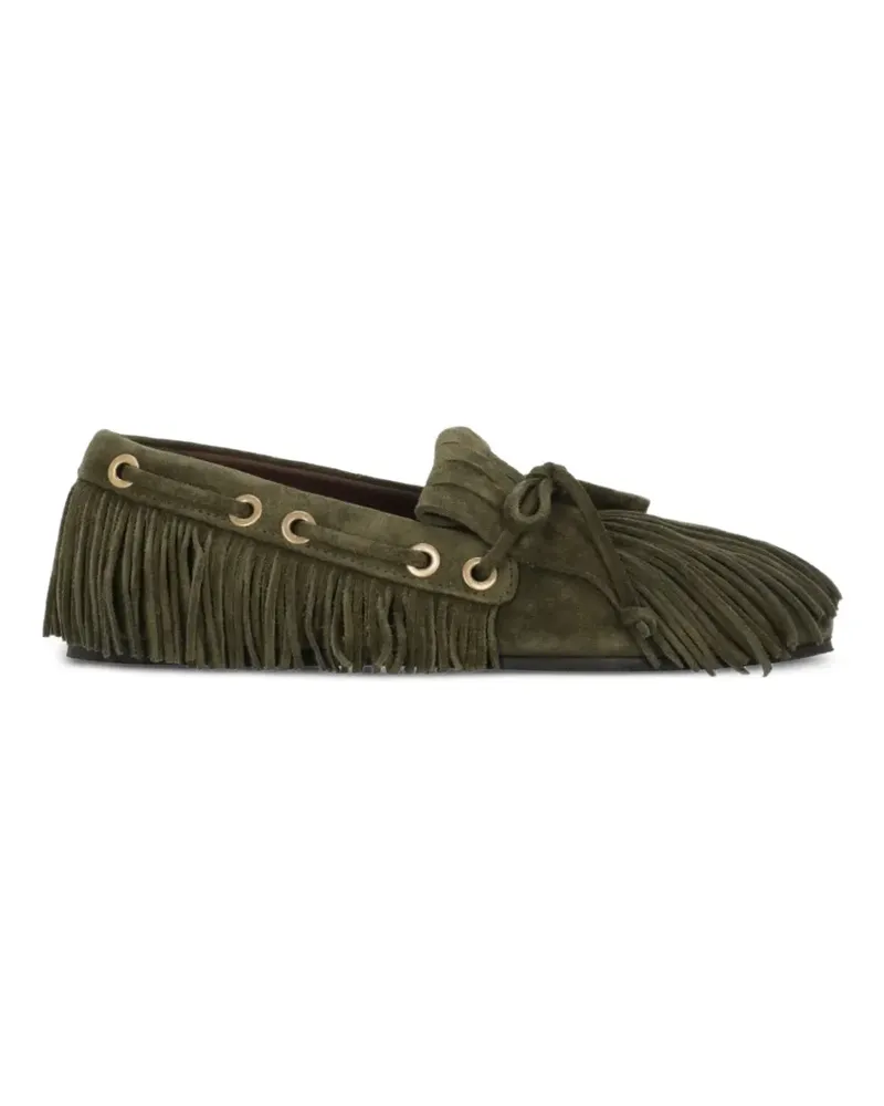 Etro fringe-trim suede loafers - Grün Grün