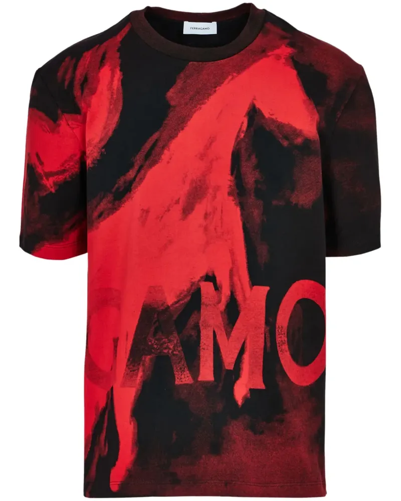Ferragamo T-Shirt mit Mustang-Print - Schwarz Schwarz