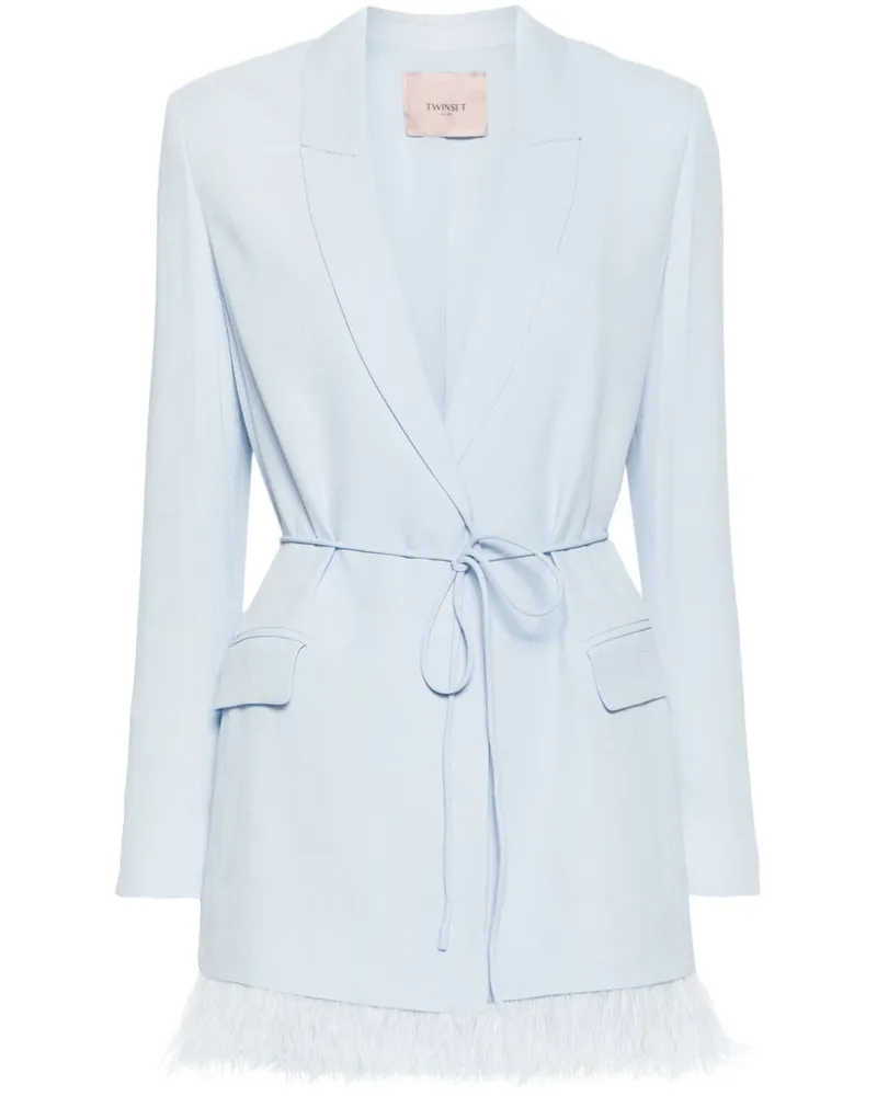 Twin-Set Satin-Blazer mit Federbesatz - Blau Blau