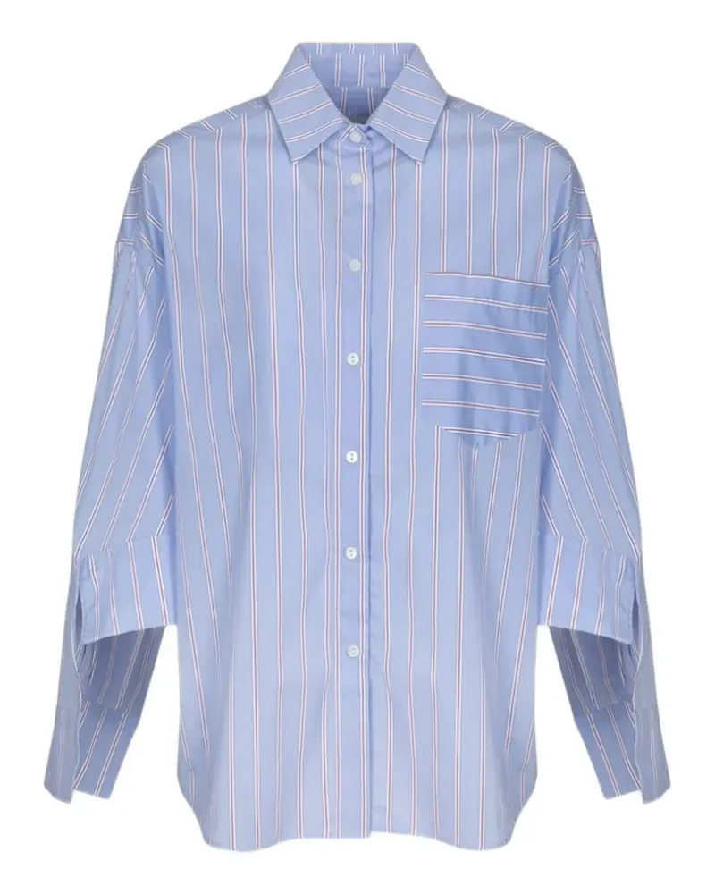 Gaëlle Bonheur Gestreiftes Oversized-Hemd mit Slogan - Blau Blau