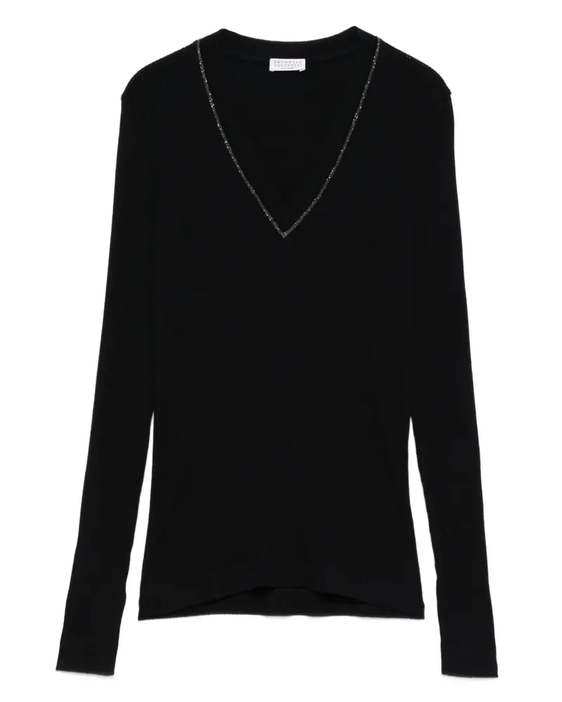 Brunello Cucinelli Verzierter Pullover mit V-Ausschnitt - Blau Blau