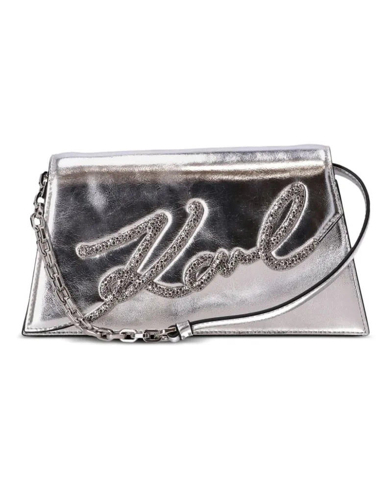 Karl Lagerfeld K/Signature 2.0 Schultertasche im Metallic-Look - Silber Silber