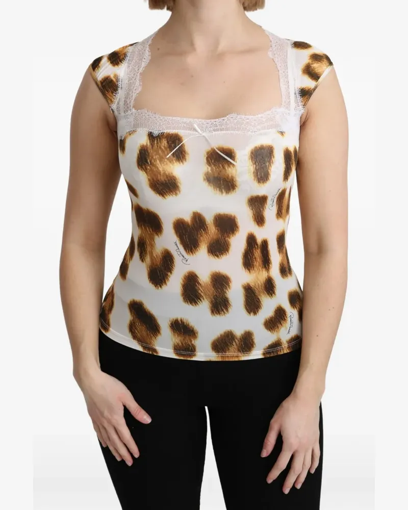 Roberto Cavalli Oberteil mit Leoparden-Print - Weiß Weiß