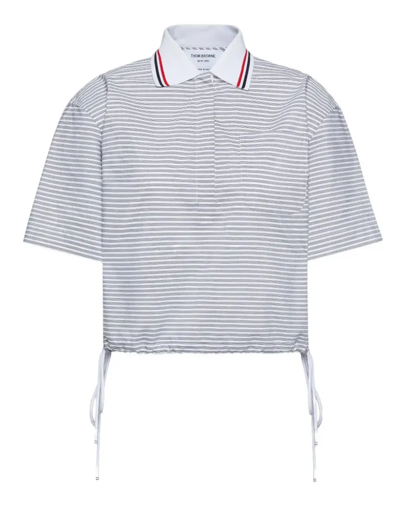 Thom Browne Popeline-Poloshirt mit 4-Streifen - Grau Grau