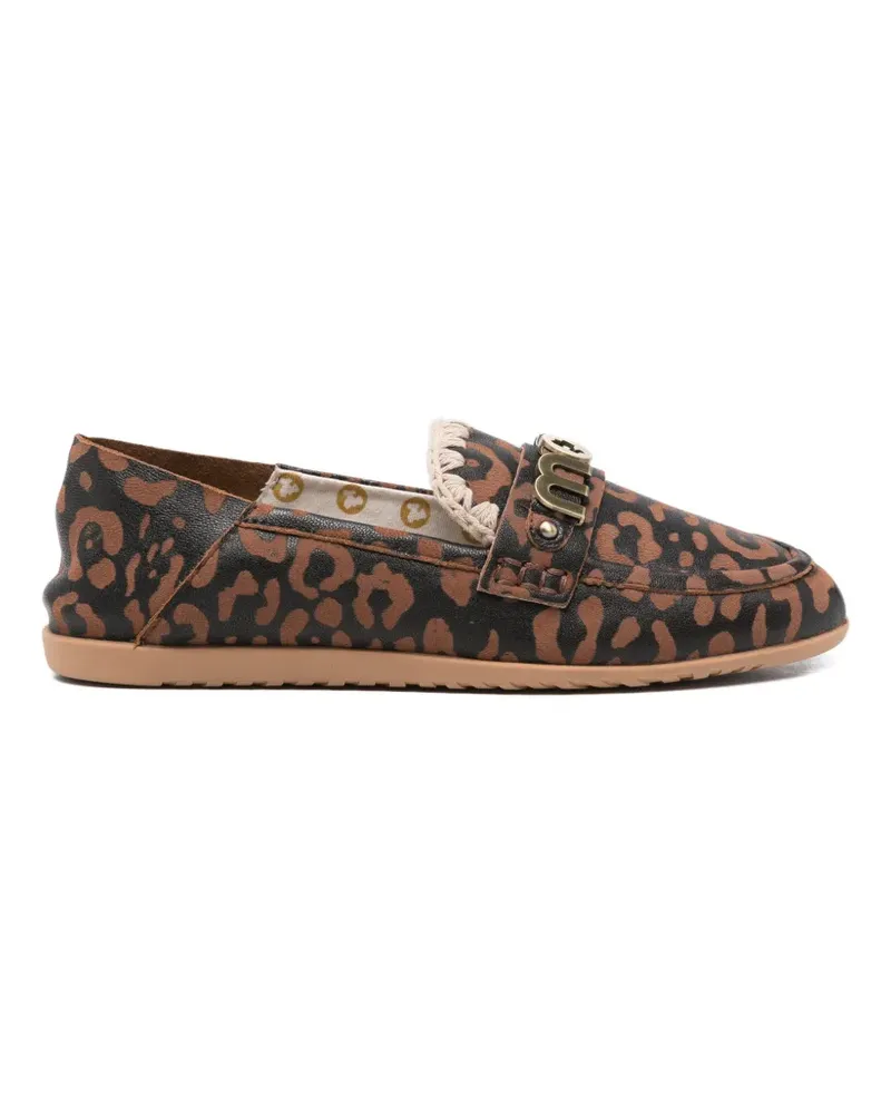 Mou leopard-print logo-plaque loafers - Braun Braun