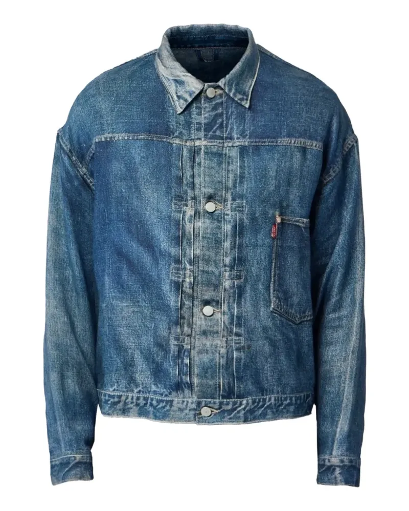 Junya Watanabe faded-effect cinch-strap denim jacket - Blau Blau
