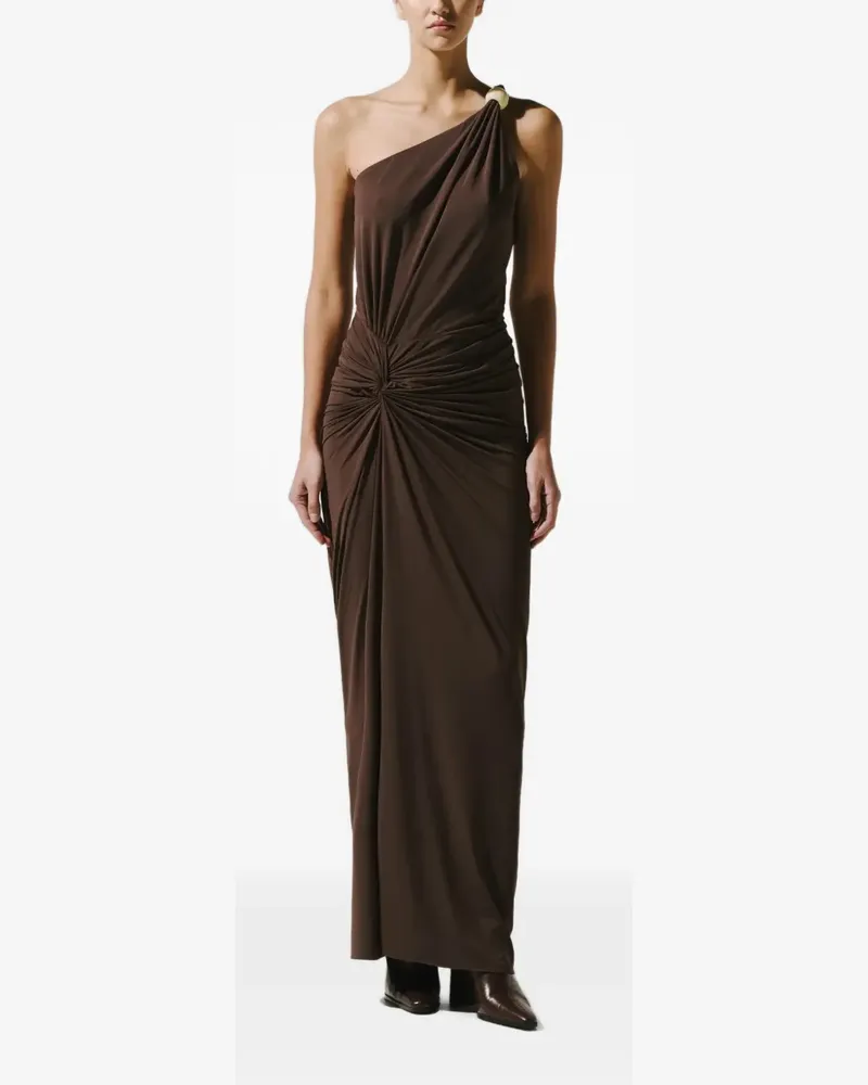 Baobab Collection Gerafftes Canoa Maxikleid mit Kunstharzverzierung - Braun Braun