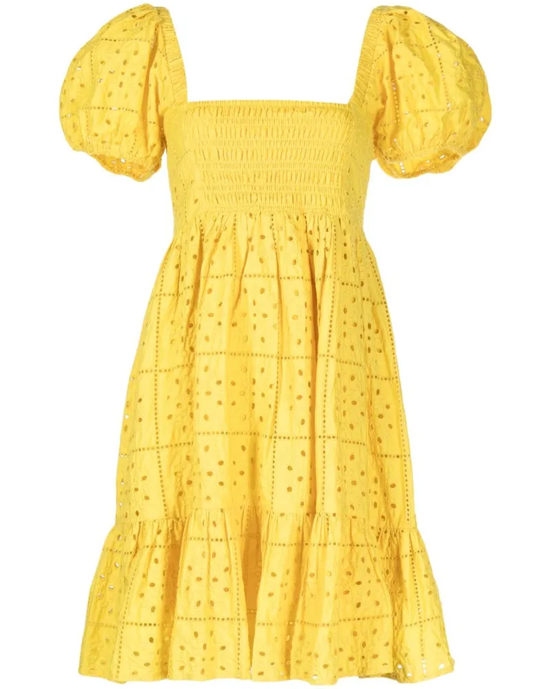 Ganni Kleid mit Lochstickerei - Gelb Gelb