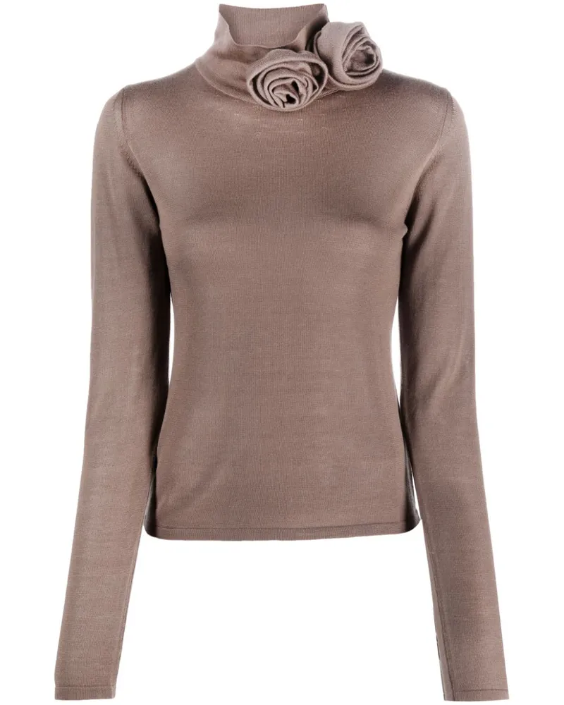 Blumarine T-Shirt mit Blumenapplikation - Braun Braun
