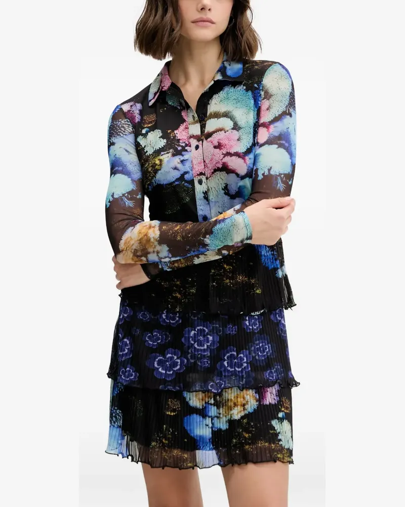 Desigual floral pleated mini dress - Schwarz Schwarz