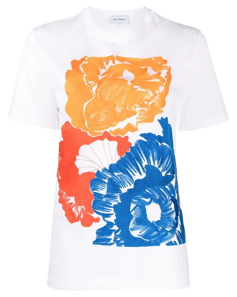 Ferragamo T-Shirt mit Blumen-Print - Weiß Weiß