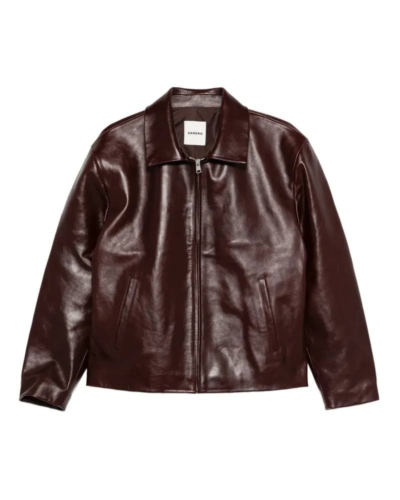 Sandro Lederjacke mit Reißverschluss - Braun Braun