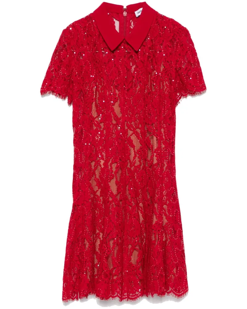 Self-Portrait Minikleid aus Spitze mit Pailletten - Rot Rot
