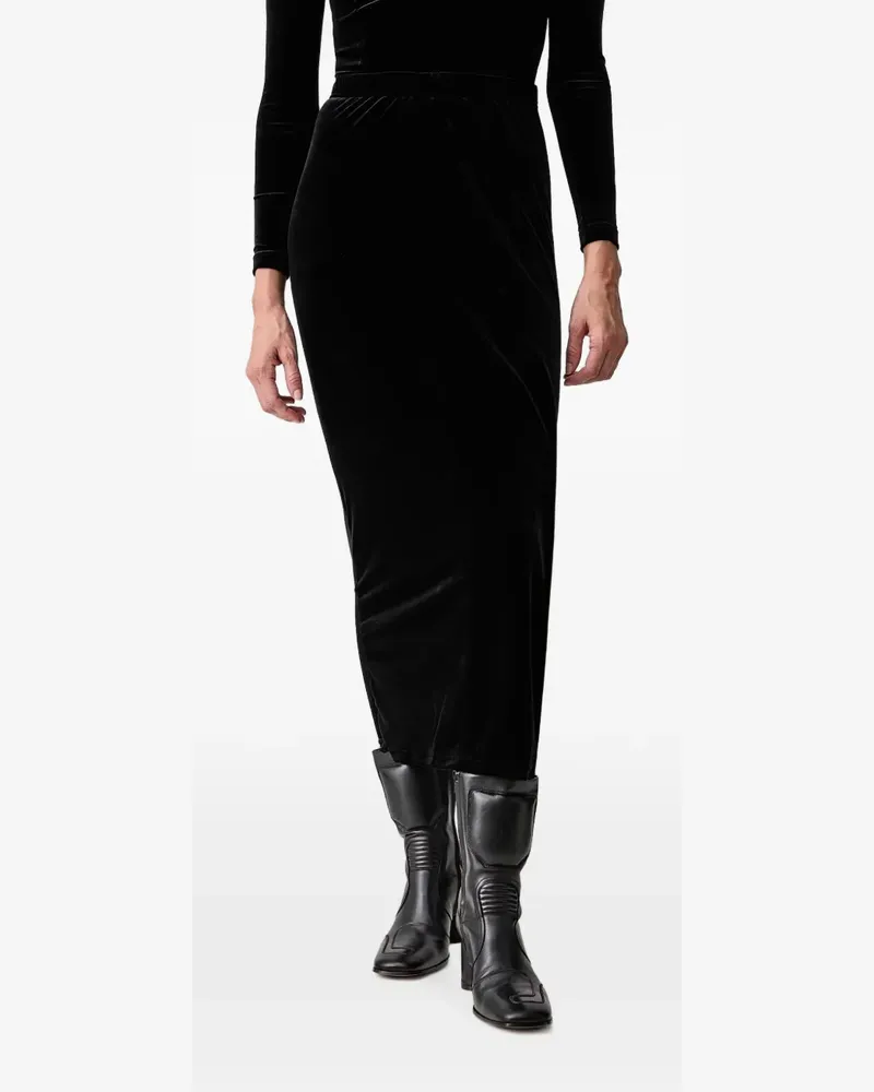 VETEMENTS velvet-effect logo-embroidered midi skirt - Schwarz Schwarz
